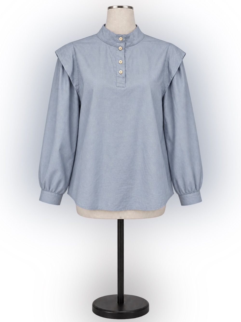 Everlane Blue Cotton Long Sleeve Blouse Size 12 – Stand Collar